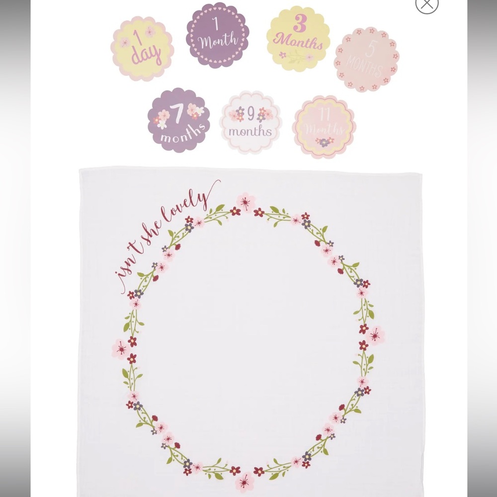 EUC Lulujo Baby's First Year - Isn't She Lovely Muslin Blanket & Milestone Card